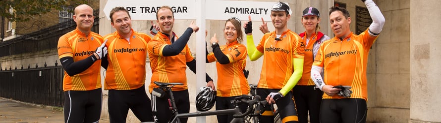 Riders having arrived in Trafalgar Square, London